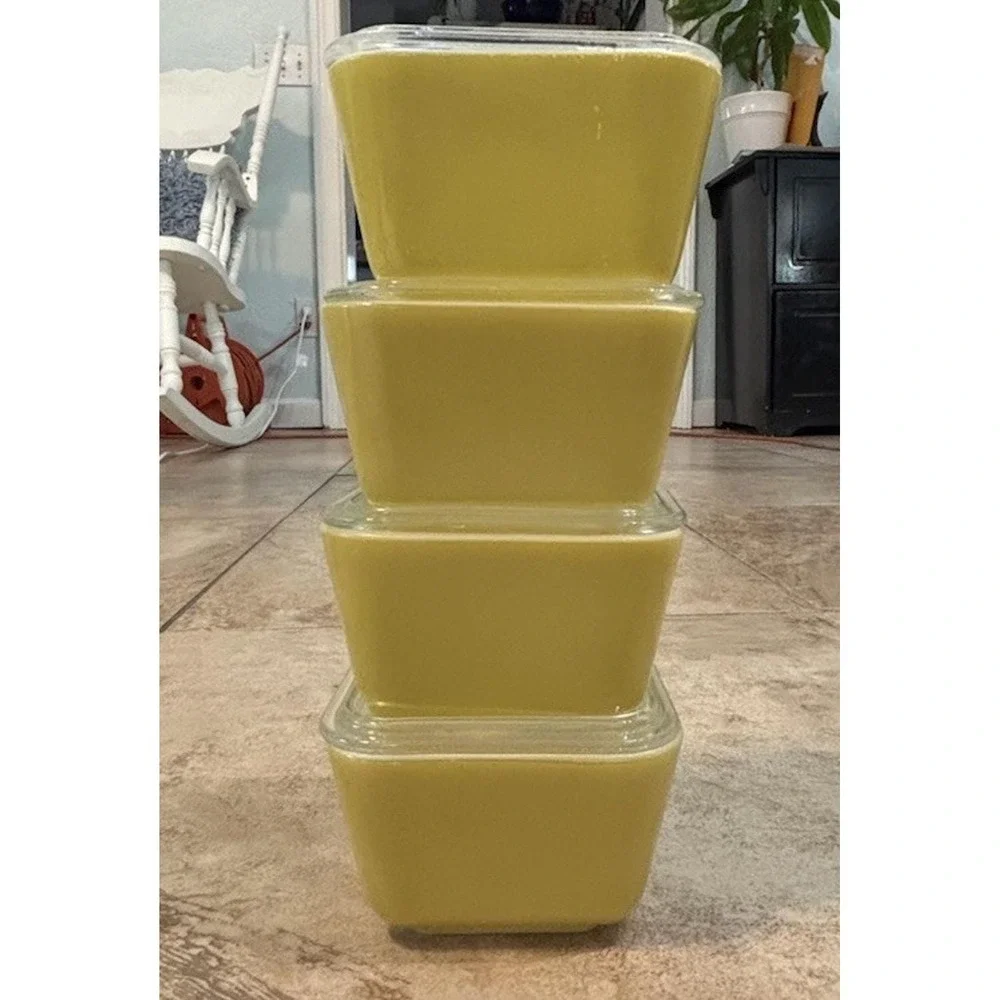 Vintage Pyrex Verde Refrigerator Dish Set – Avocado Green Milk Glass MCM Kitchen